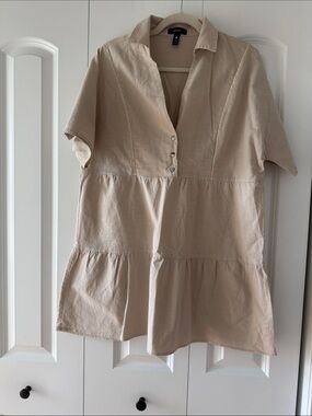 Aqua Lightweight Cream Button-Front Mini Dress